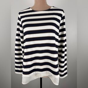 Ann Taylor Navy and White Striped Long-Sleeve Top